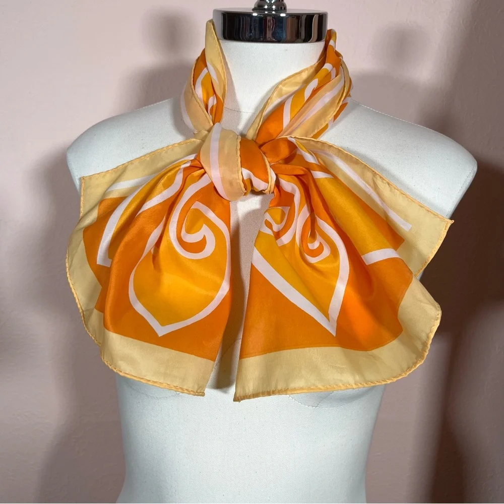 Vintage 60 70 Mod Retro Art Deco Orange Yellow Long Skinny Scarf - Picture 6 of 16